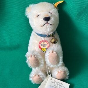 Steiff Polar besr mohair plush classic 1950 031212 ear button blue collar w bell